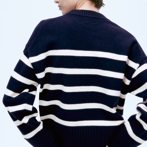 New! H&M Navy and White Striped Sweater - Picture 3 of 8